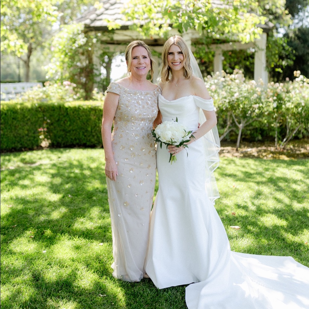 Mother of the Bride dress! BHLDN Rosie Off-Shoulder Beaded Back-Slit Column Gown